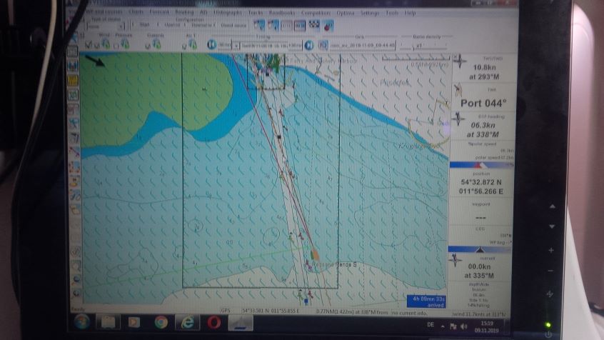 Das Routing kurz vor Gedser mit Wind fast direkt von vorn.